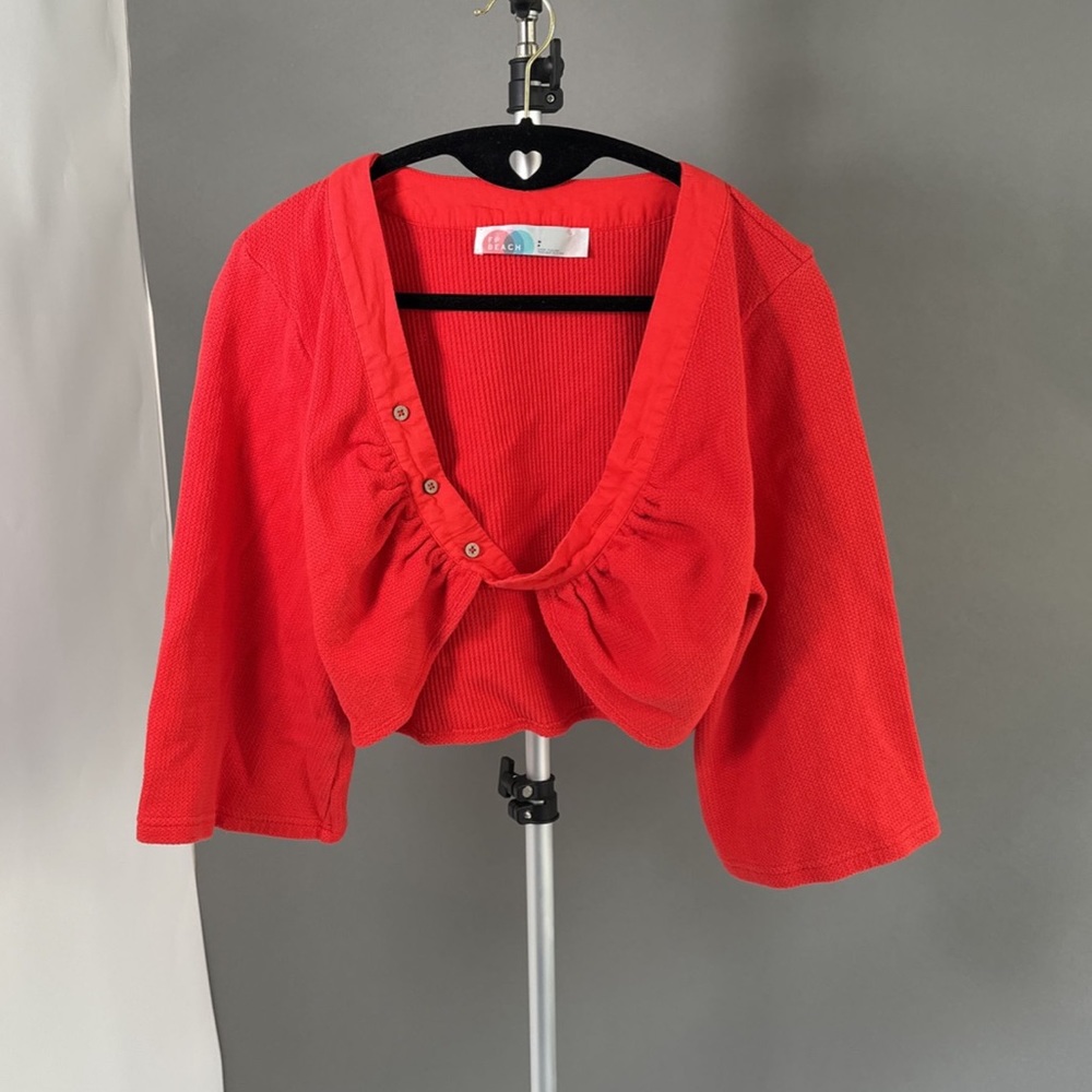 Free People Red Beach Cover Up Cropped Sweater